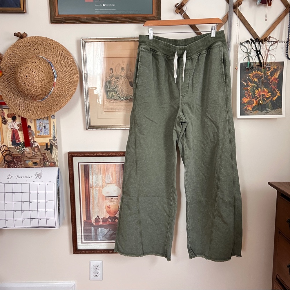Aerie Soft Landing Trouser Green Wide-Leg with Drawstring
